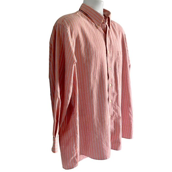 Van Heusen Orange Blue Long Sleeve Button Down Wrinkle Free Men's Shirt Size 17 - Picture 3 of 8